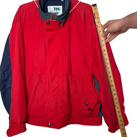 Vintage 90's London Fog Men's L Nautical Jacket Hood Sailing Windbreaker Red - Picture 9 of 10